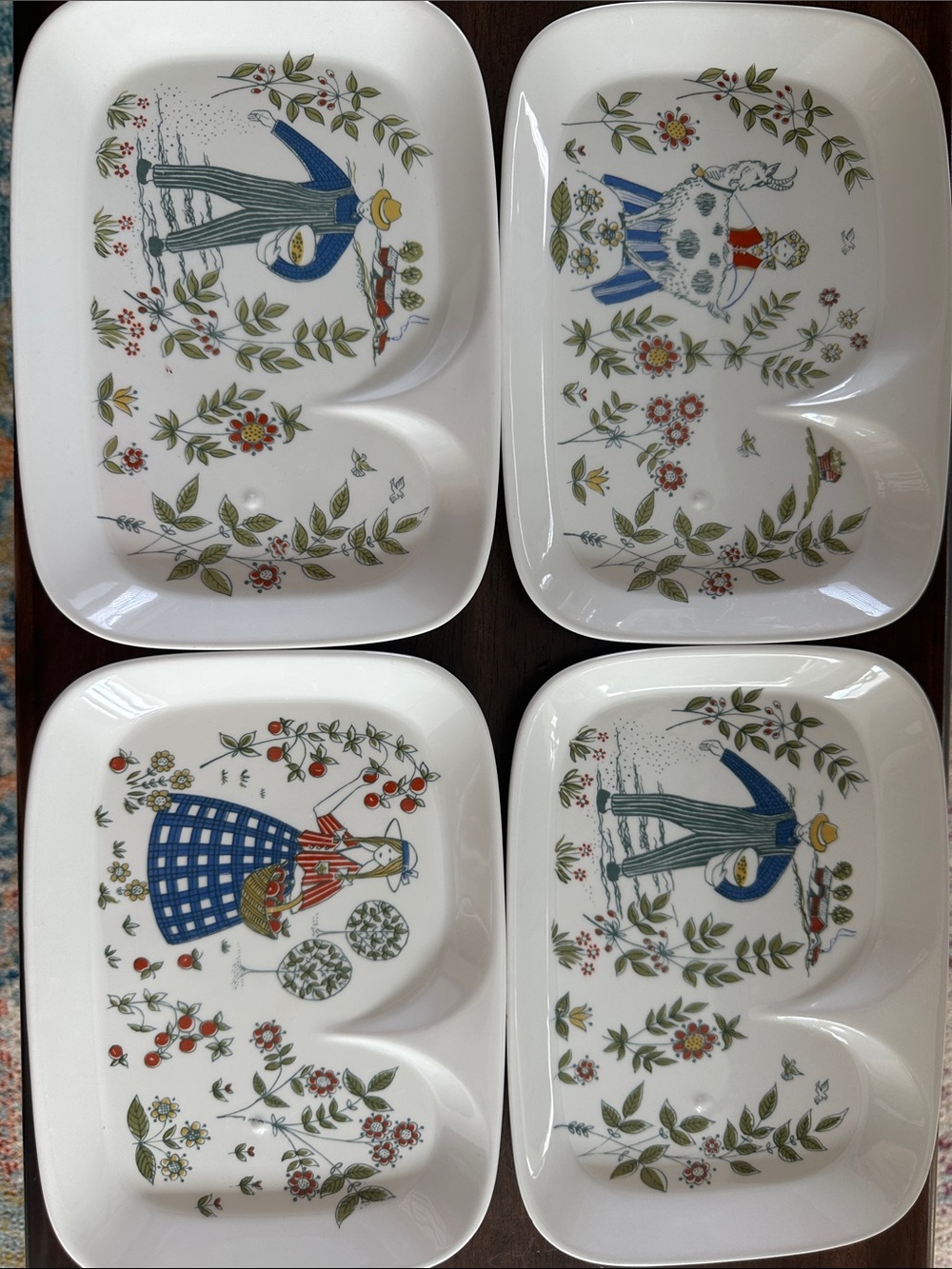 Vintage Figgjo Flint Norge TV set- White with Blue & Green